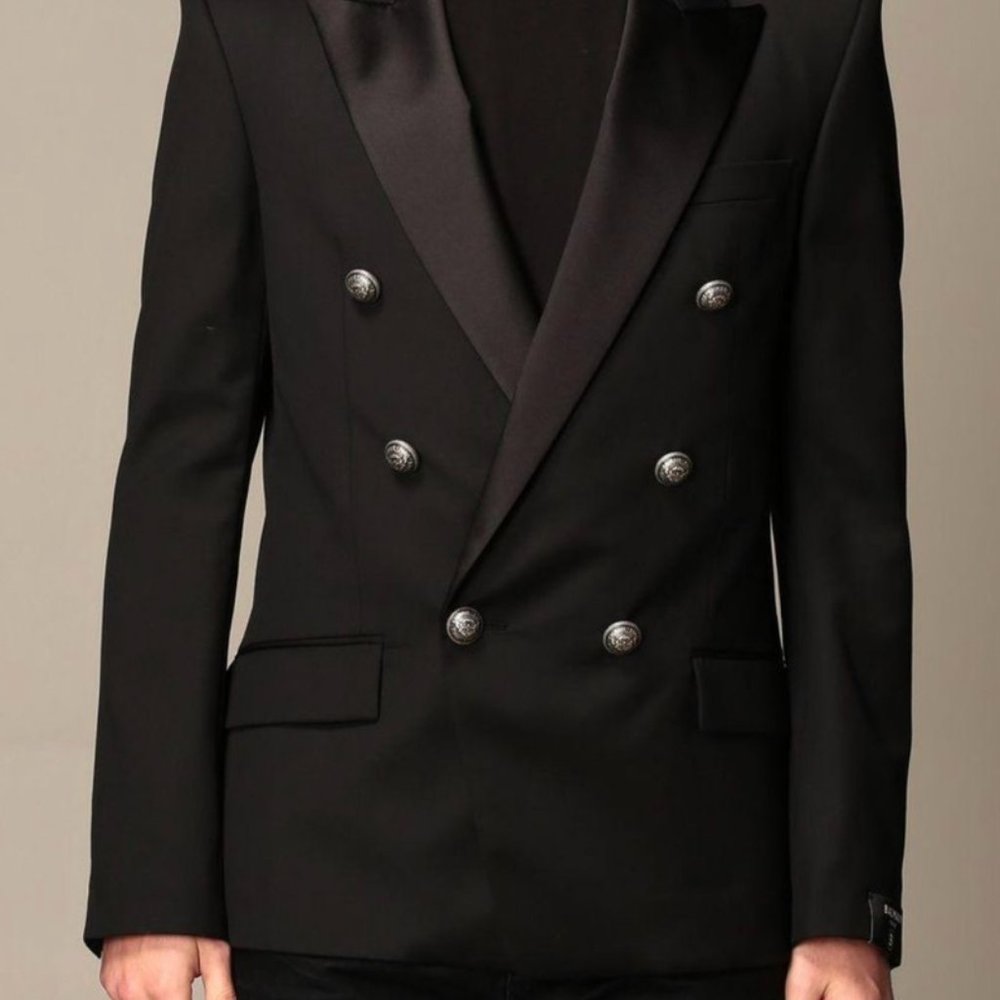 Balmain Black Double Breasted Wool Blazer Size 50 (Mens US size L)